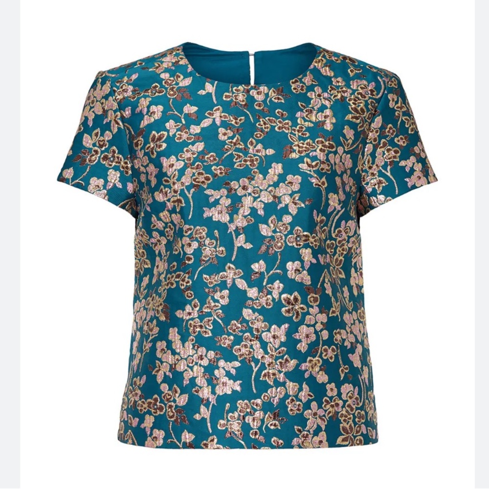 NWOT J.Crew Collection Cherry Blossom Jacquard Floral Teal Top